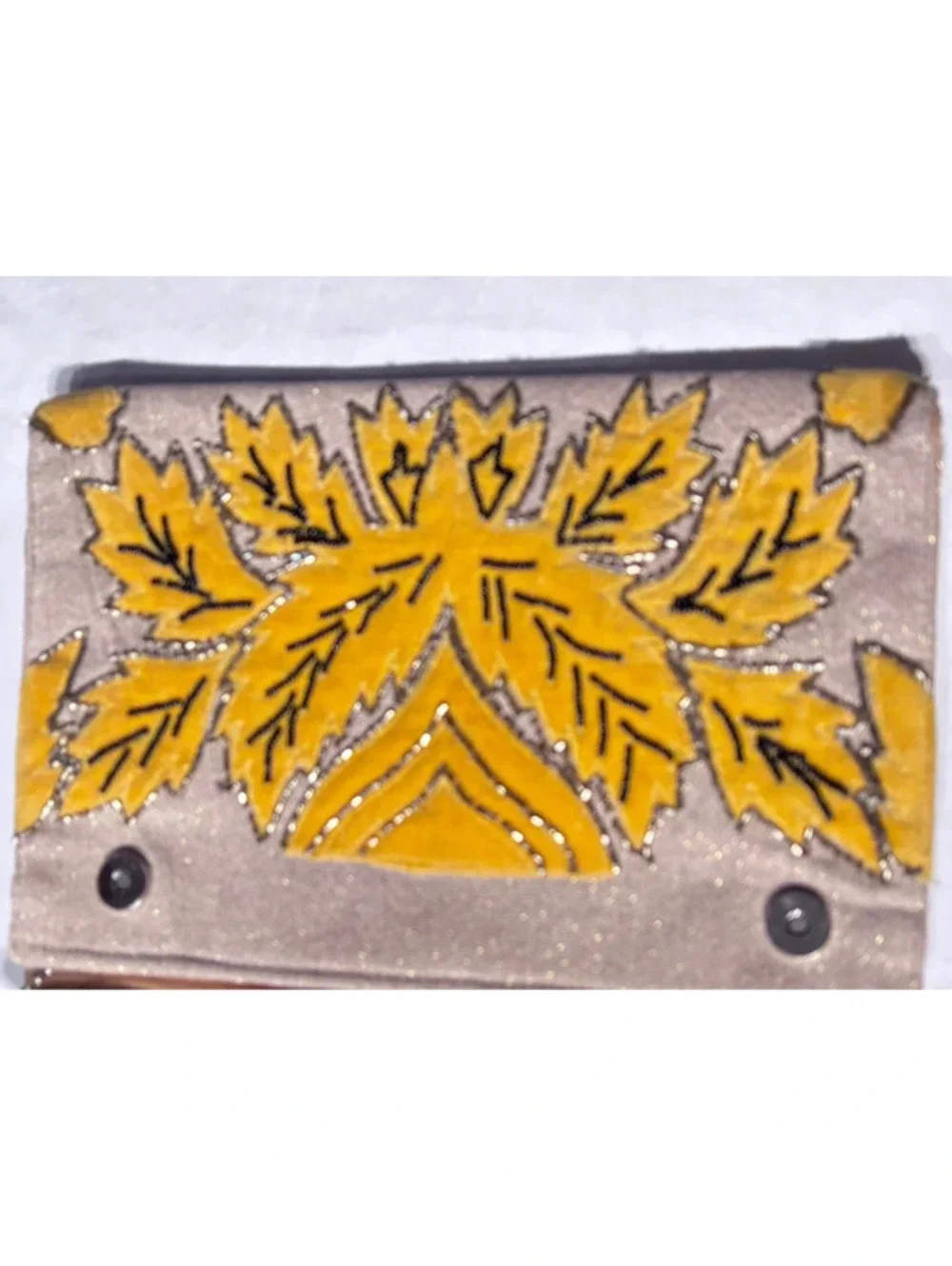 Vintage Velvet Beaded Clutch with Leaf Motif